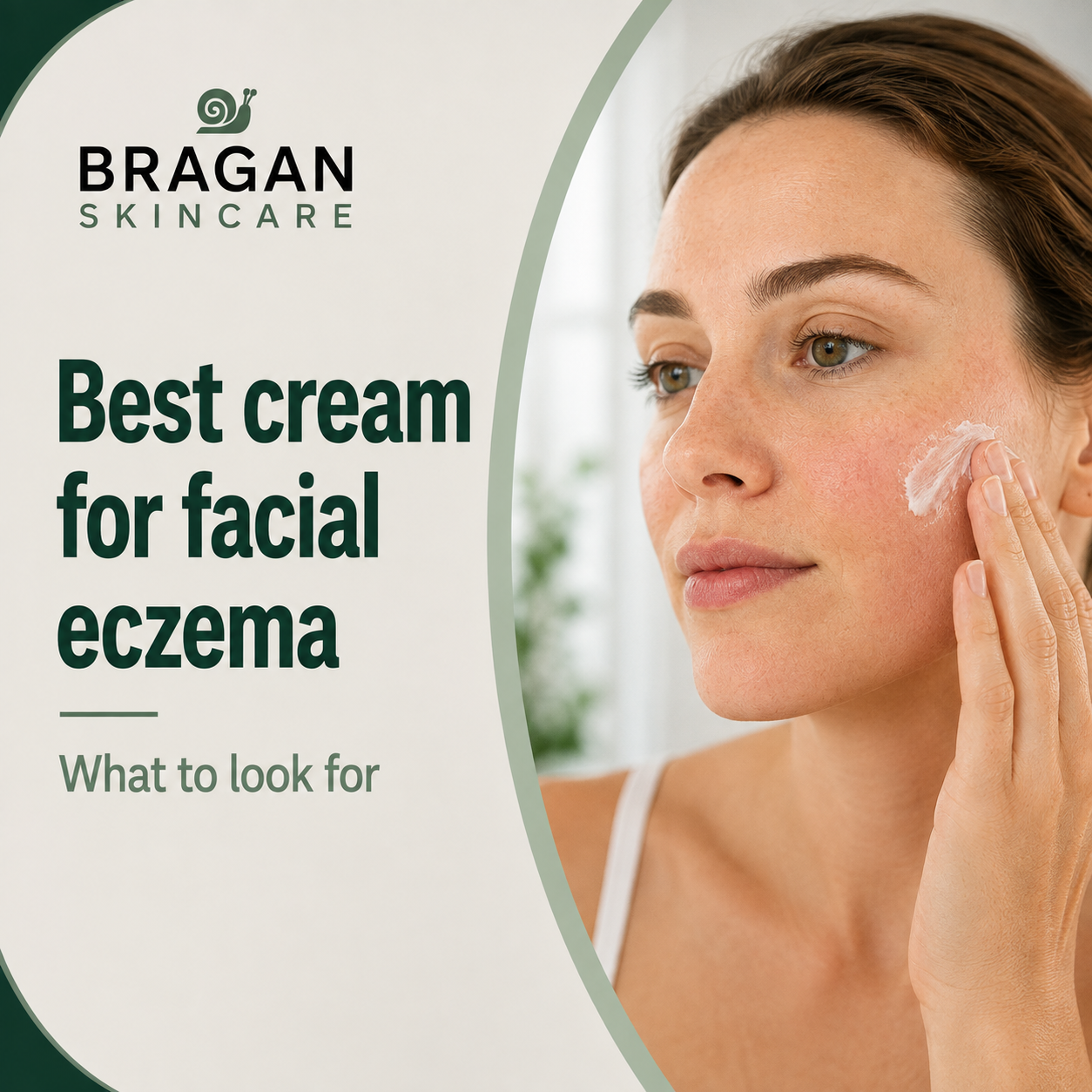 Woman gently applying moisturiser to dry facial skin, illustrating daily skincare for facial eczema.