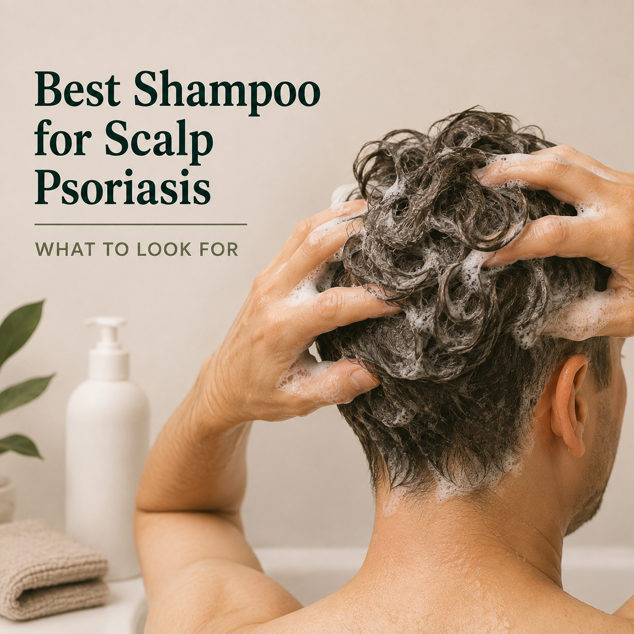 Person washing their hair with a gentle shampoo, illustrating scalp care for people with scalp psoriasis and sensitive skin.