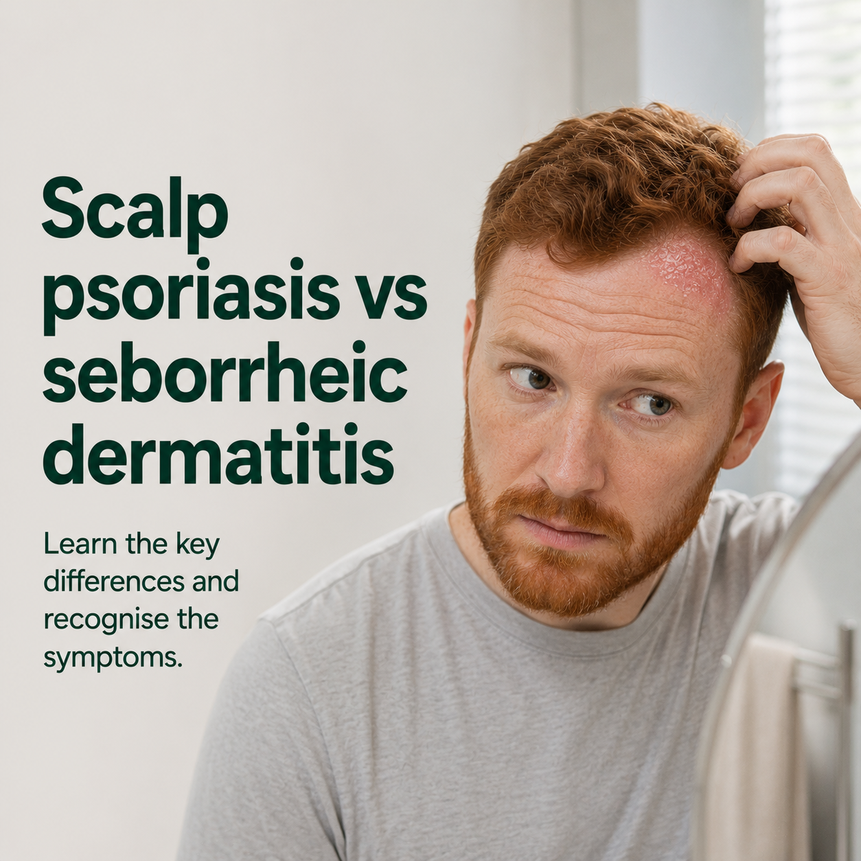 Man scratching an irritated patch along his hairline, illustrating the symptoms of scalp psoriasis and seborrheic dermatitis.