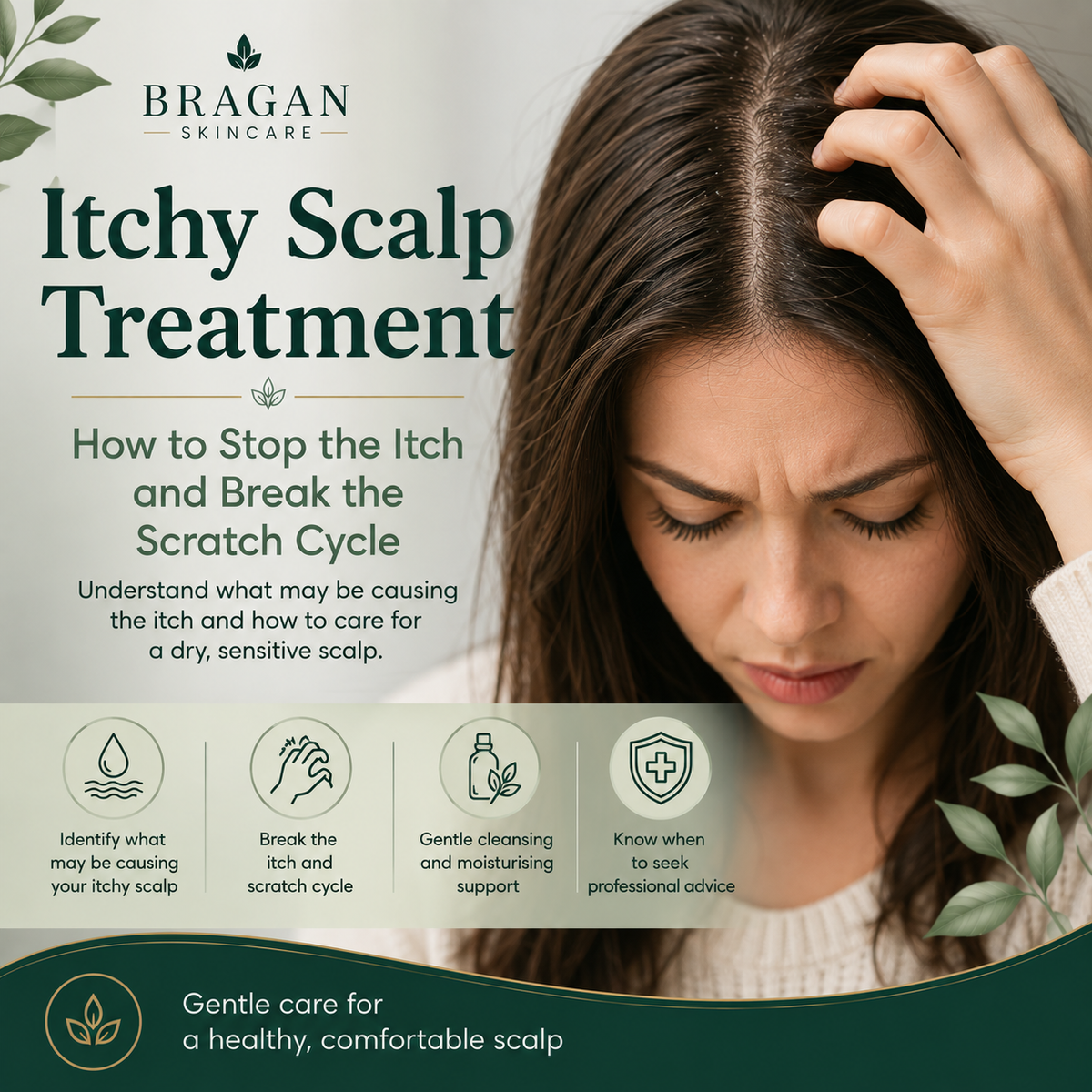 Person experiencing an itchy sensitive scalp and looking for ways to reduce irritation