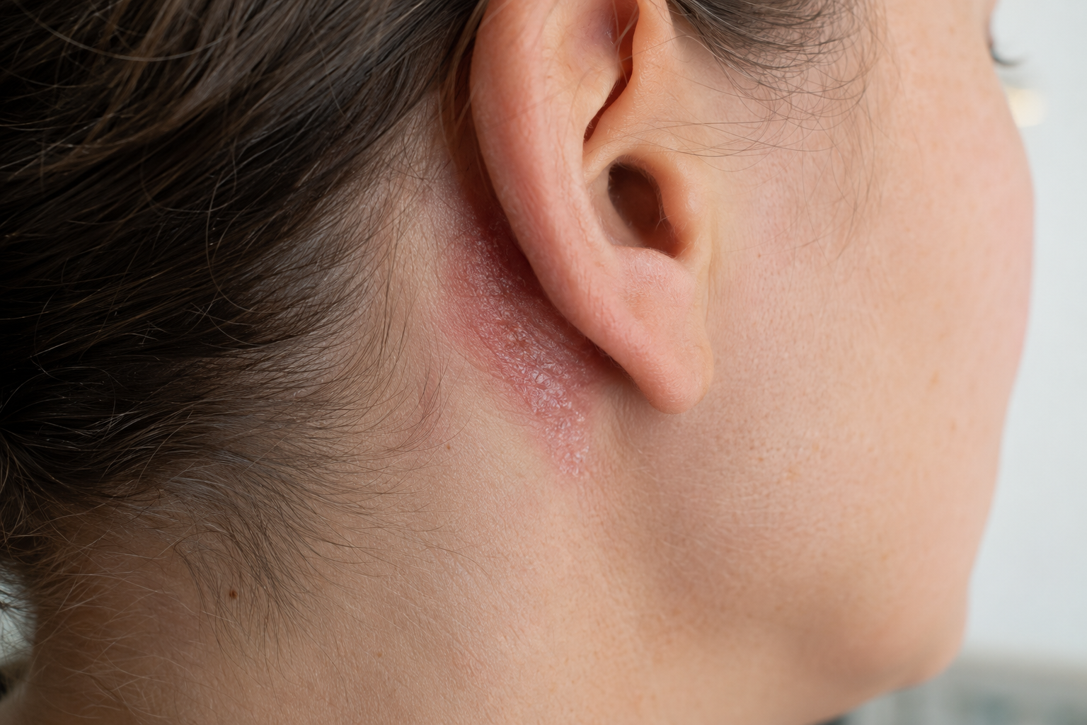Photo of a lady with eczema behind her ear