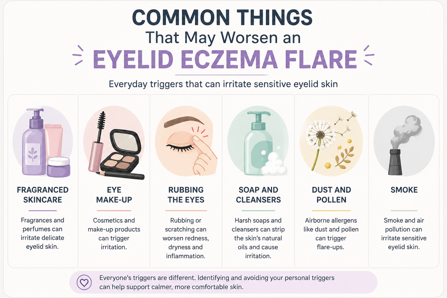 Graphic showing thw common causes of eyelid eczema flare-ups