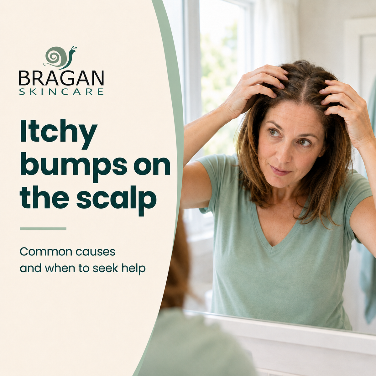 a Lady examining itchy bumps on her scalp