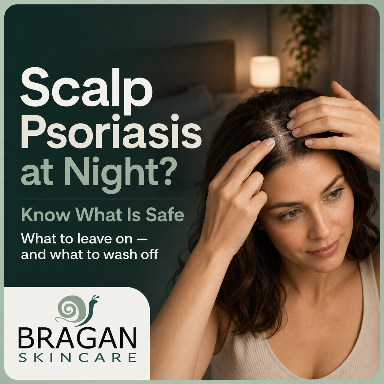 Woman applying an overnight scalp treatment while managing scalp psoriasis