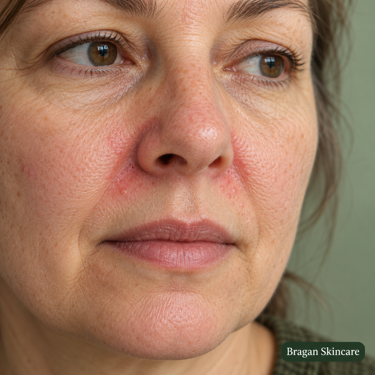 Illustration of redness beside the nostrils for Bragan Skincare’s perioral dermatitis guide
