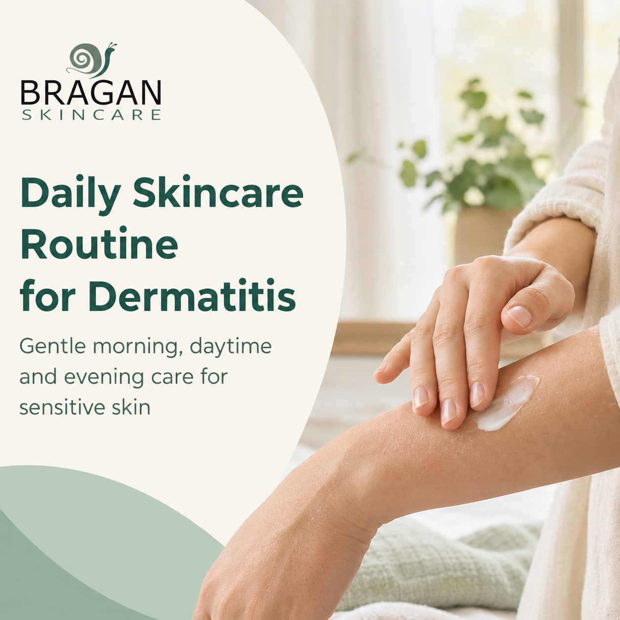Person applying moisturiser as part of a gentle daily skincare routine for dermatitis-prone skin.