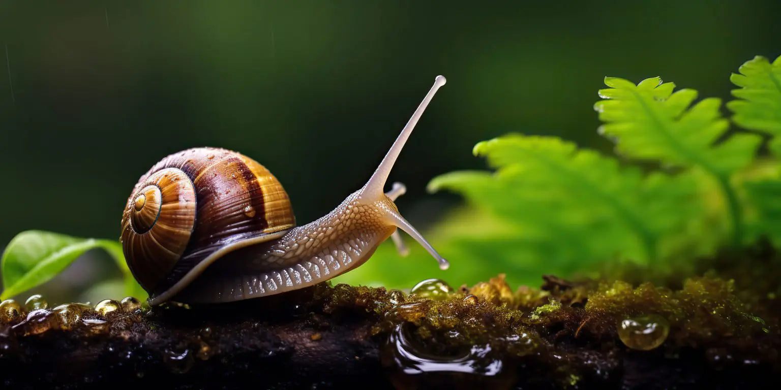 A snail crawls on the ground