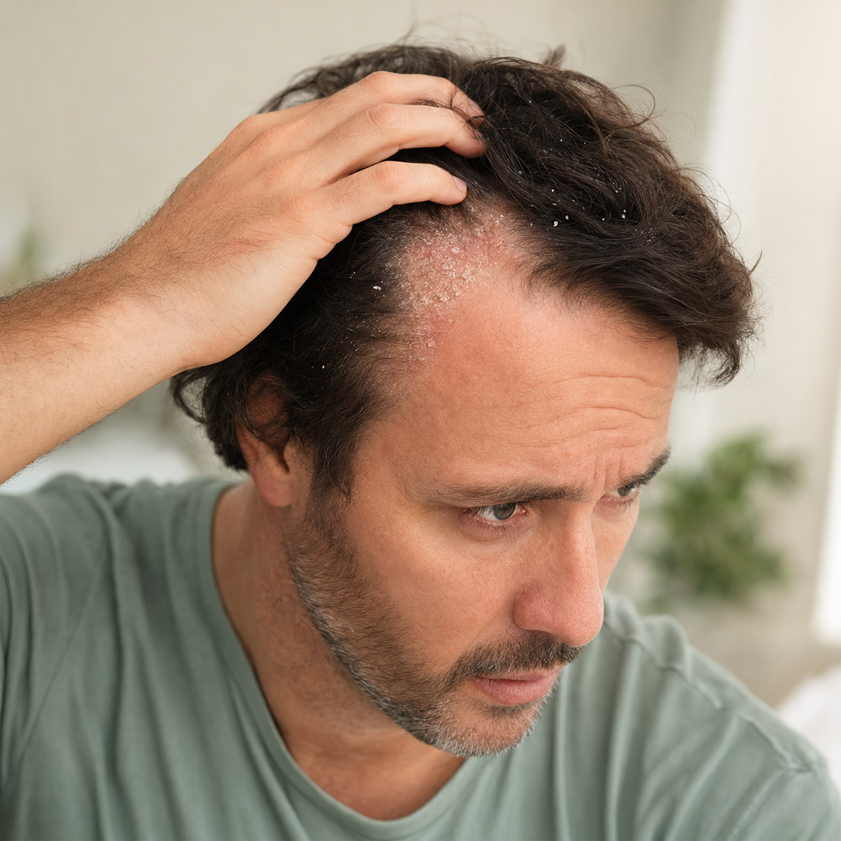 Sebhooreic Dermatitis on a man's scalp