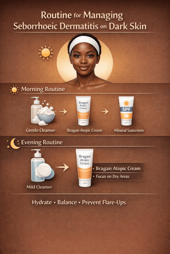 infographic on managing seborrheic dermatitis on dark skin