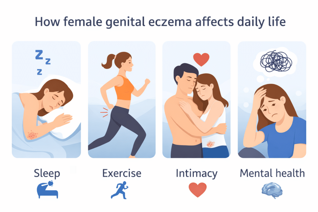Infographic about how female genital eczema affects daily life.