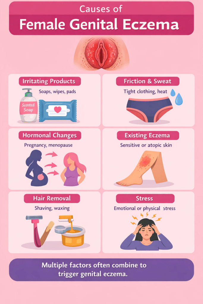 Infographic on the causes of female genital eczema.