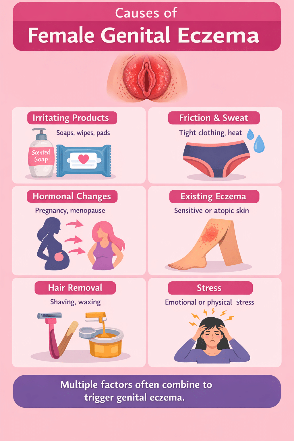 Infographic on the causes of female genital eczema.